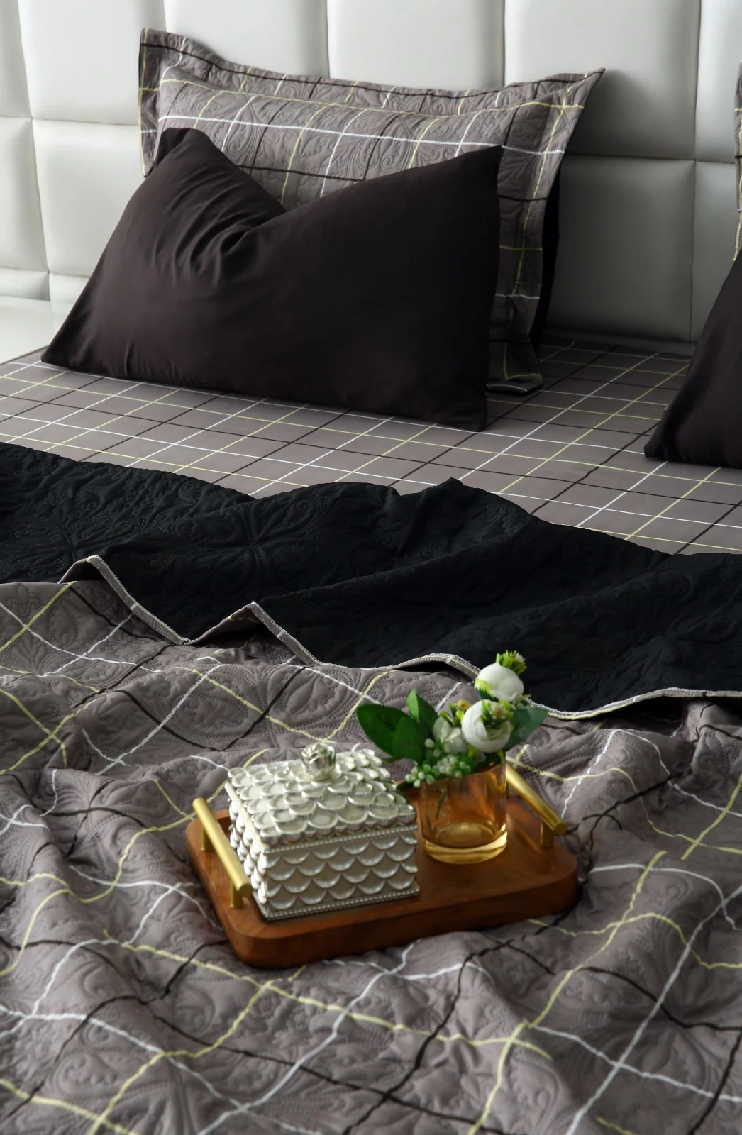 6 PCs Printed Bed Spread Set-Multi Check - Image 9
