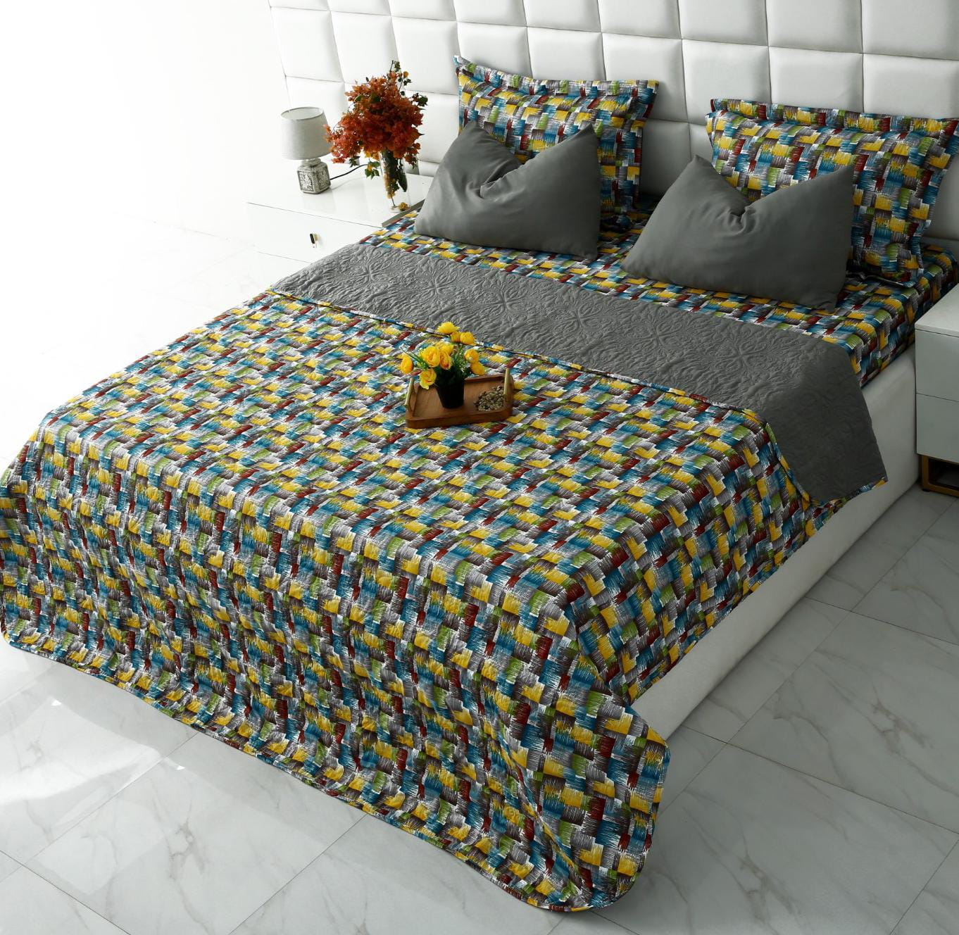 6 PCs Printed Bed Spread Set-Multi Ombre - Image 4