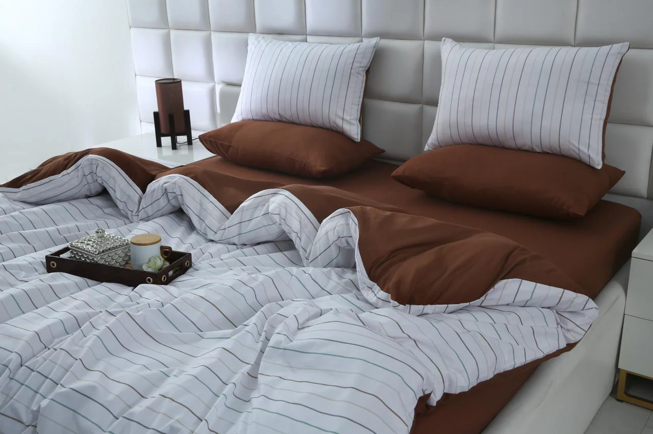 6 PCs Quilt Cover Set-Brown Stripes - Image 6