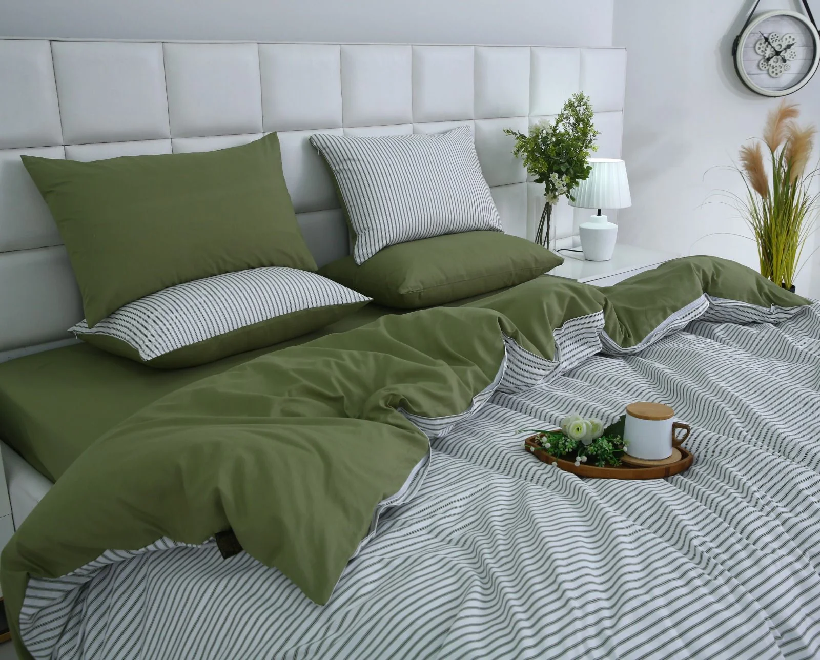 6 PCs Quilt Cover Set-Olive Stripes - Image 12