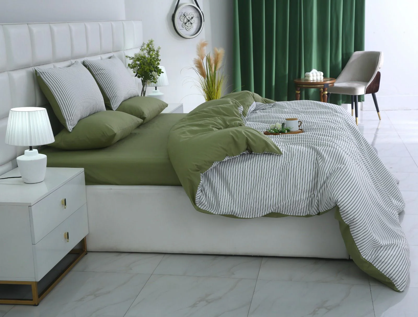 6 PCs Quilt Cover Set-Olive Stripes - Image 16