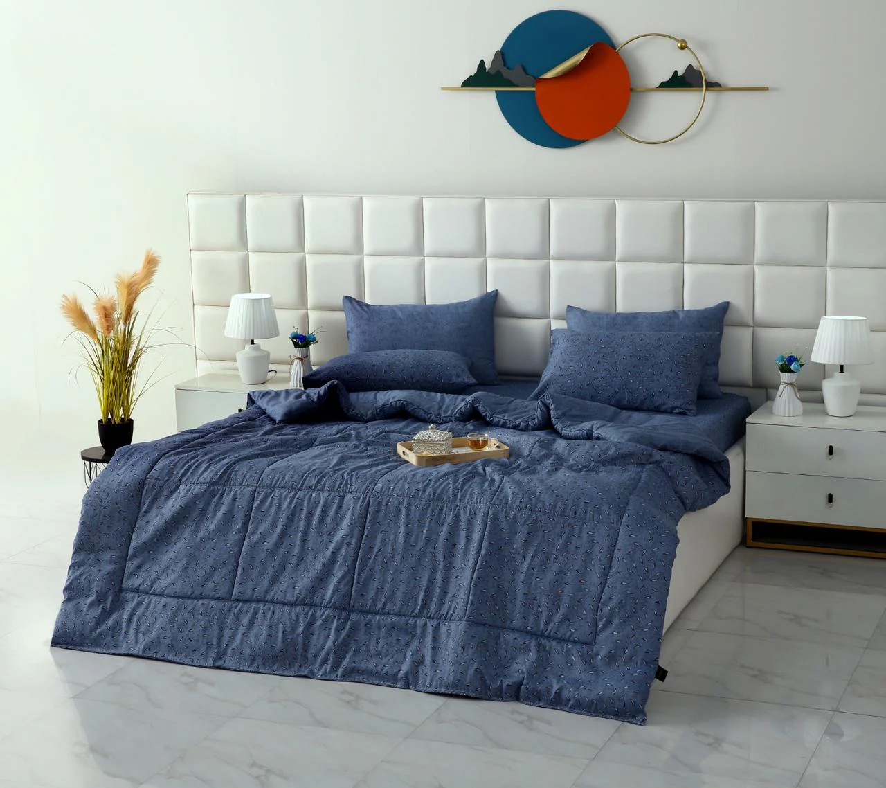 6 PCs Summer Comforter Set-Blue Feathers - Image 2