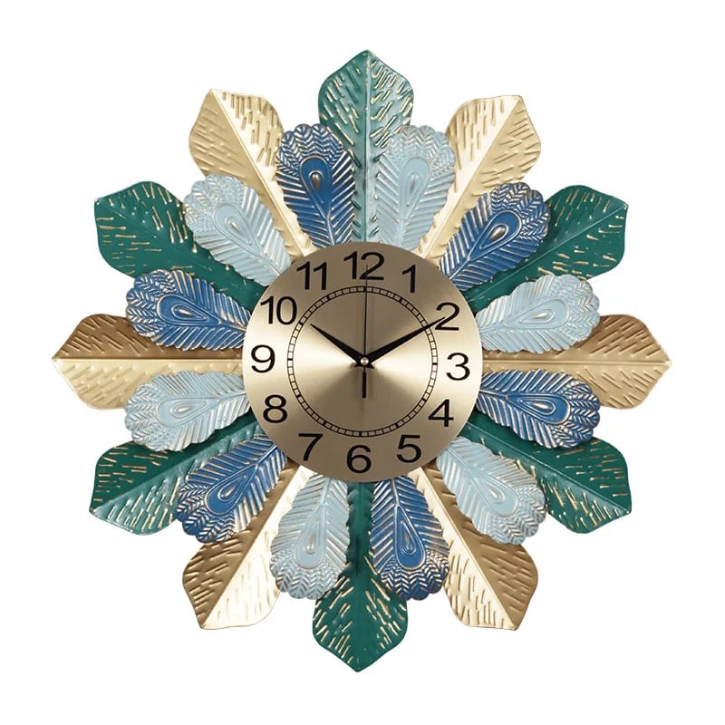 62CM Wall Clock Golden Metallic-Peacock Wings - Image 3