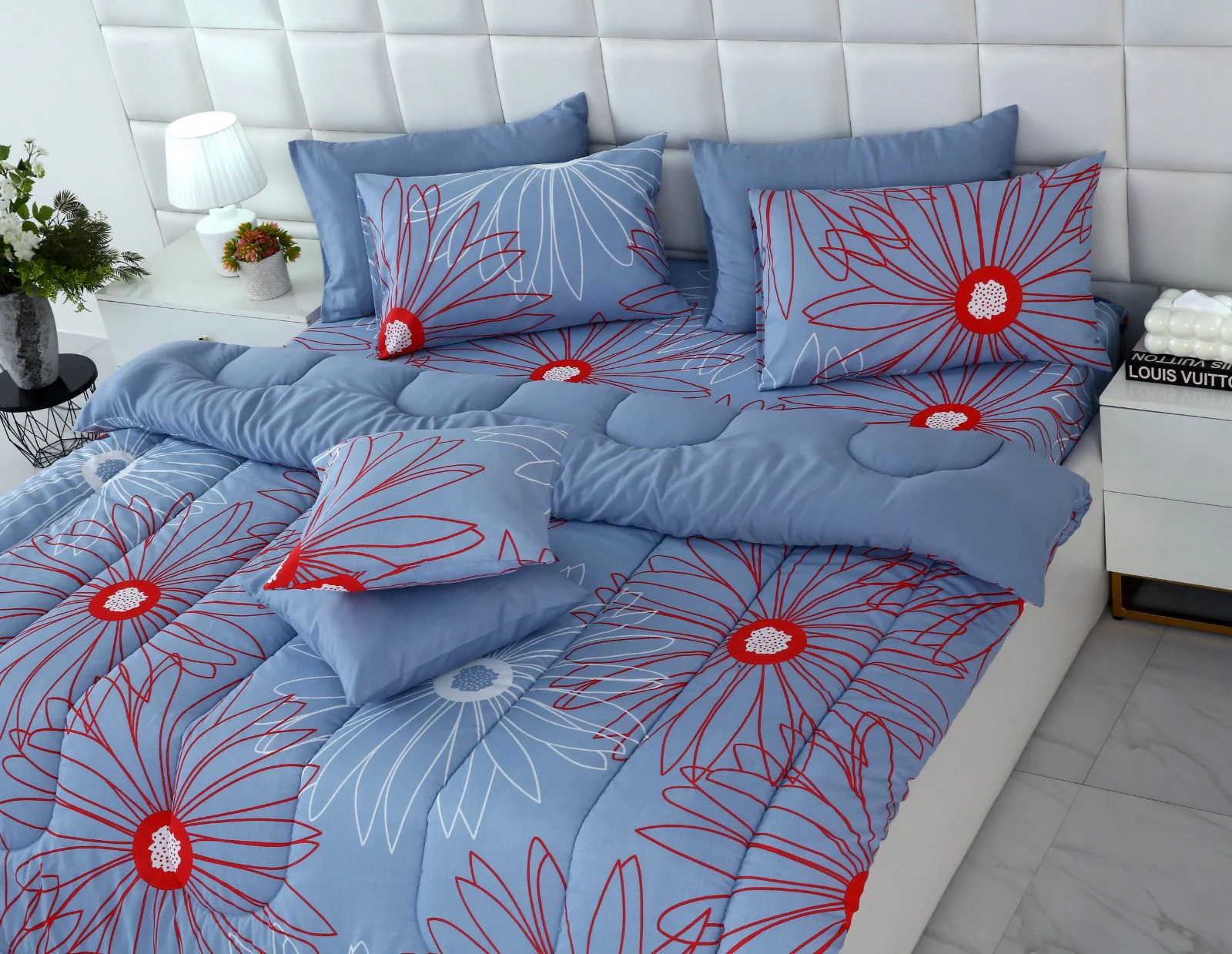 8 PCs Winter Razai Set-Wine Rose - Image 10