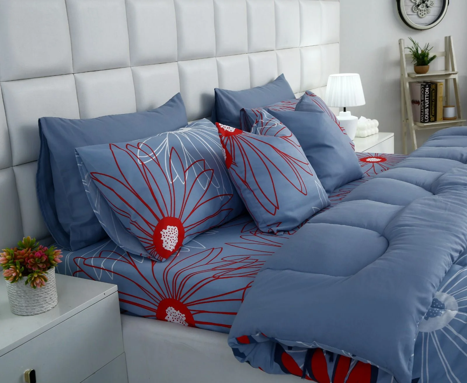 8 PCs Winter Razai Set-Wine Rose - Image 3