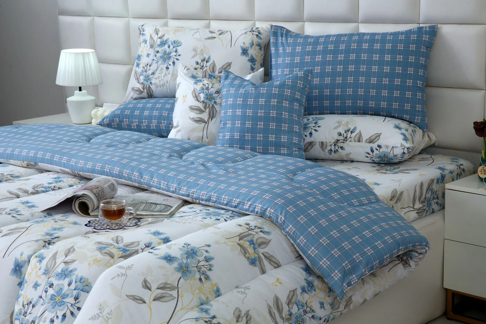 8 PCs Winter Razai Set-Blue Poppy - Image 7