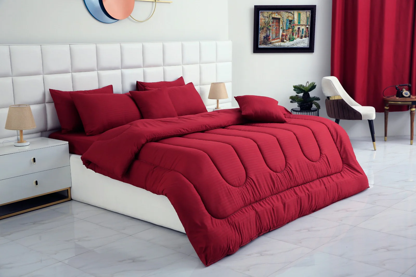 8 PCs Winter Razai Set-Dyed Maroon - Image 2