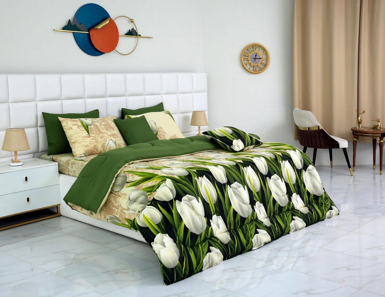 8 PCs Winter Razai Set-Green Tulip - Image 2