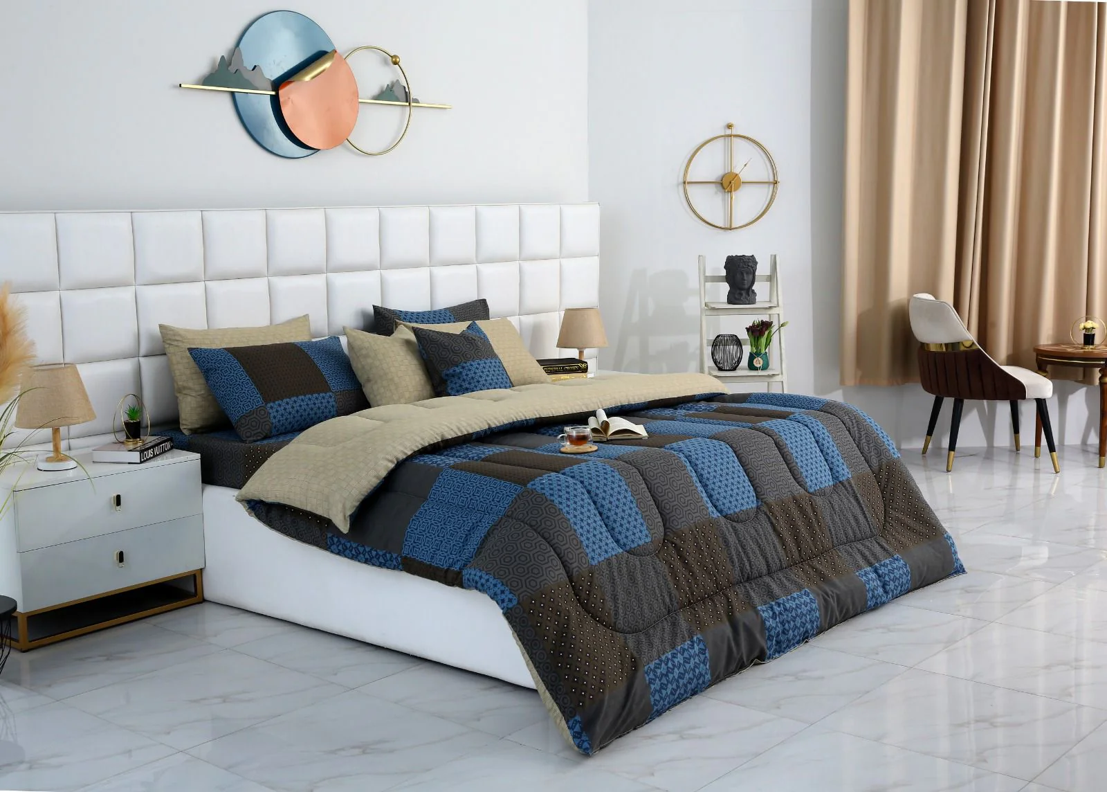 8 PCs Winter Razai Set-Indigo Patchwork - Image 5