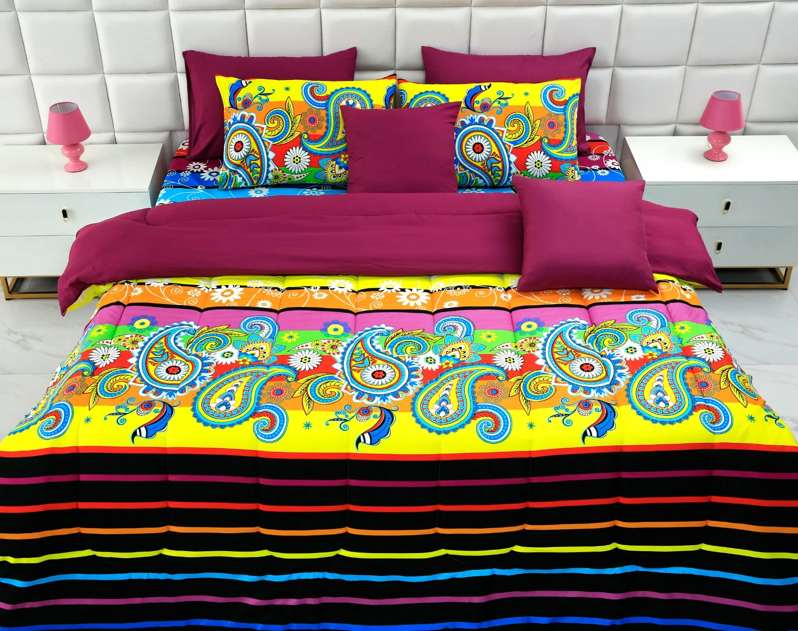 8 PCs Winter Comforter Set-Multi Flowers - Image 12