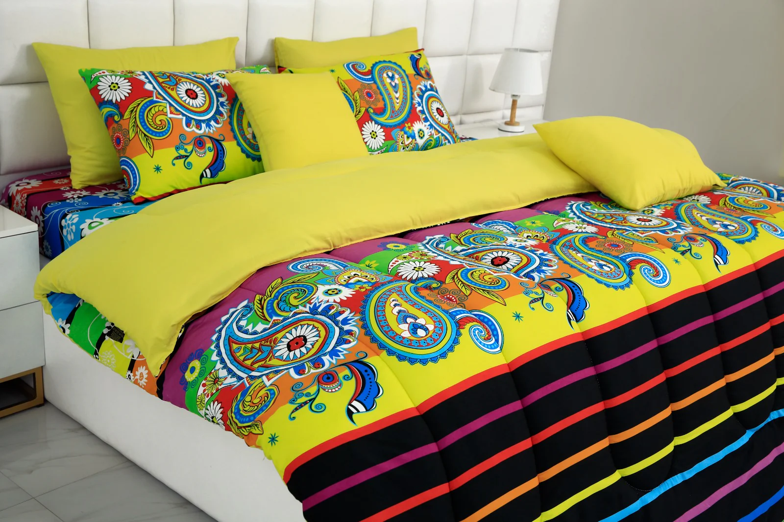 8 PCs Winter Comforter Set-Multi Flowers(Yellow Reverse) - Image 5