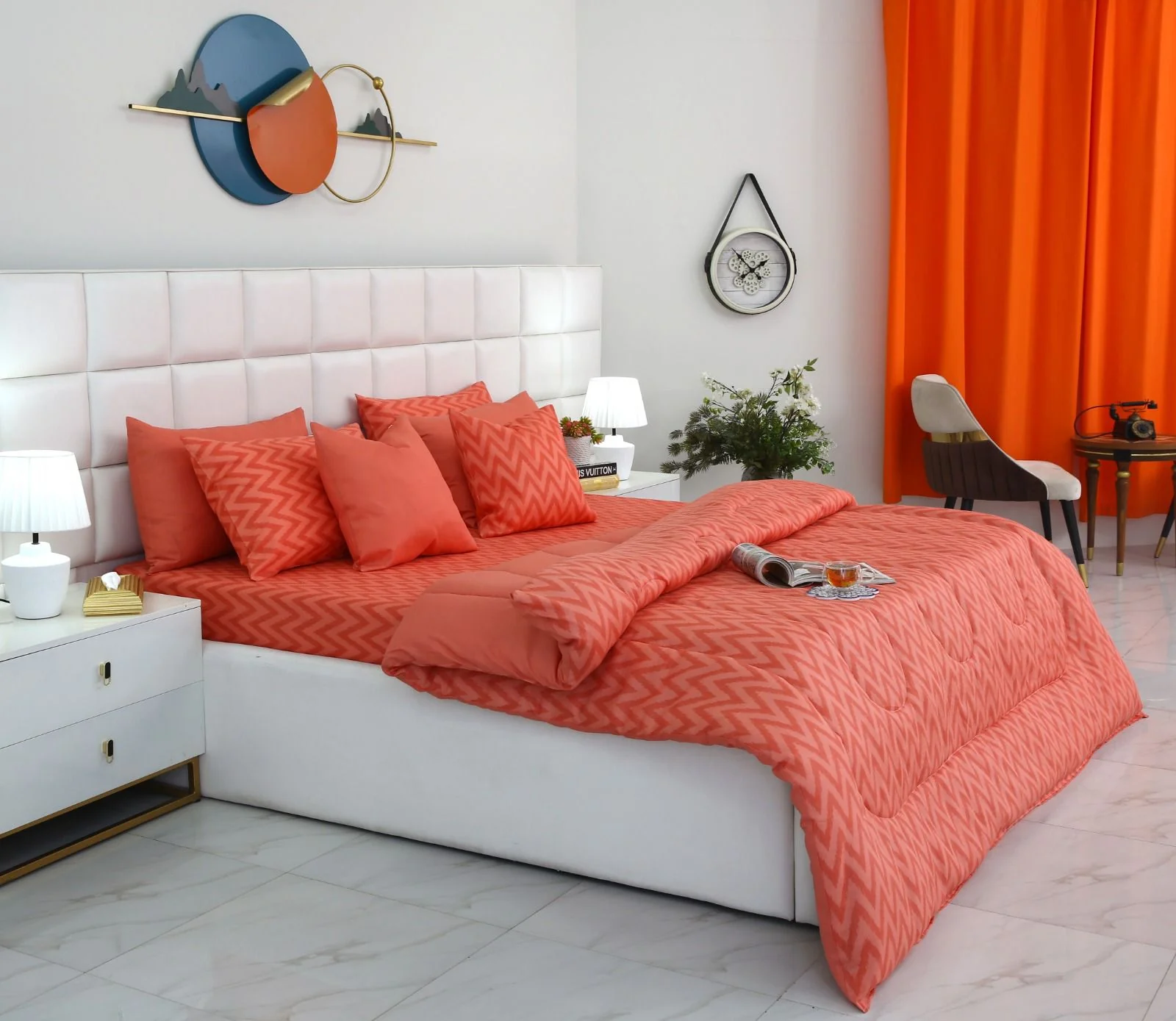 8 PCs Winter Razai Set-Peach Chevron - Image 2