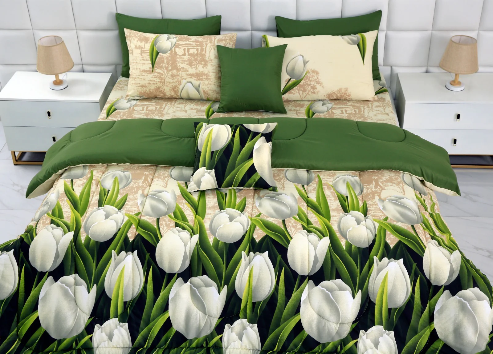 8 PCs Winter Razai Set-Tulip Green - Image 12