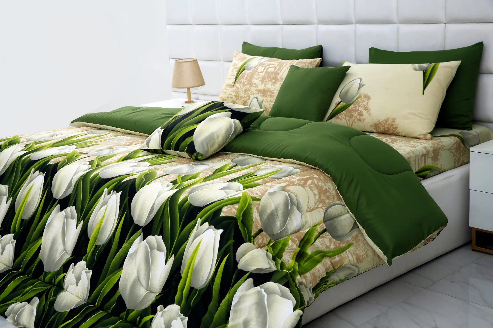 8 PCs Winter Razai Set-Tulip Green - Image 15