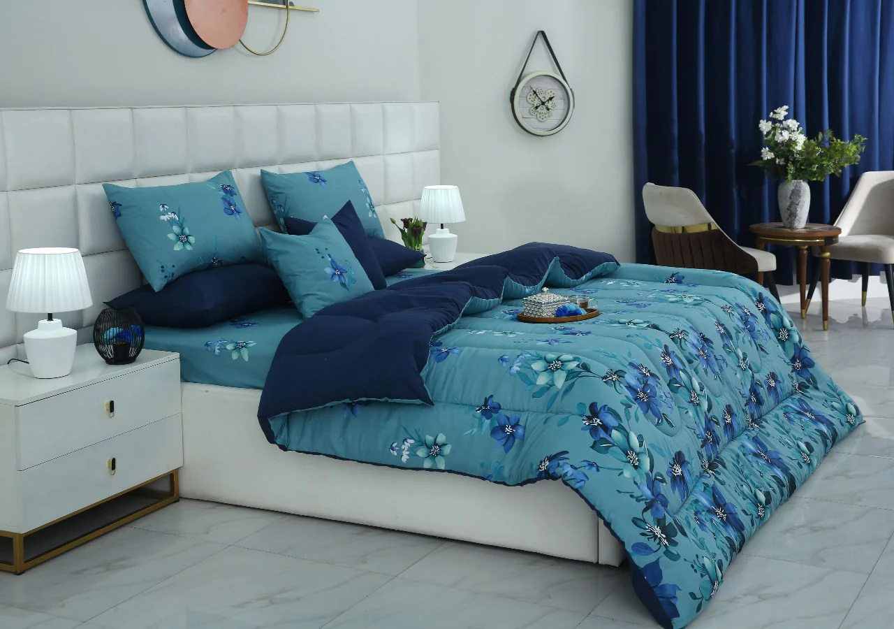 8 PCs Winter Razai Set-Azure Bloom - Image 4