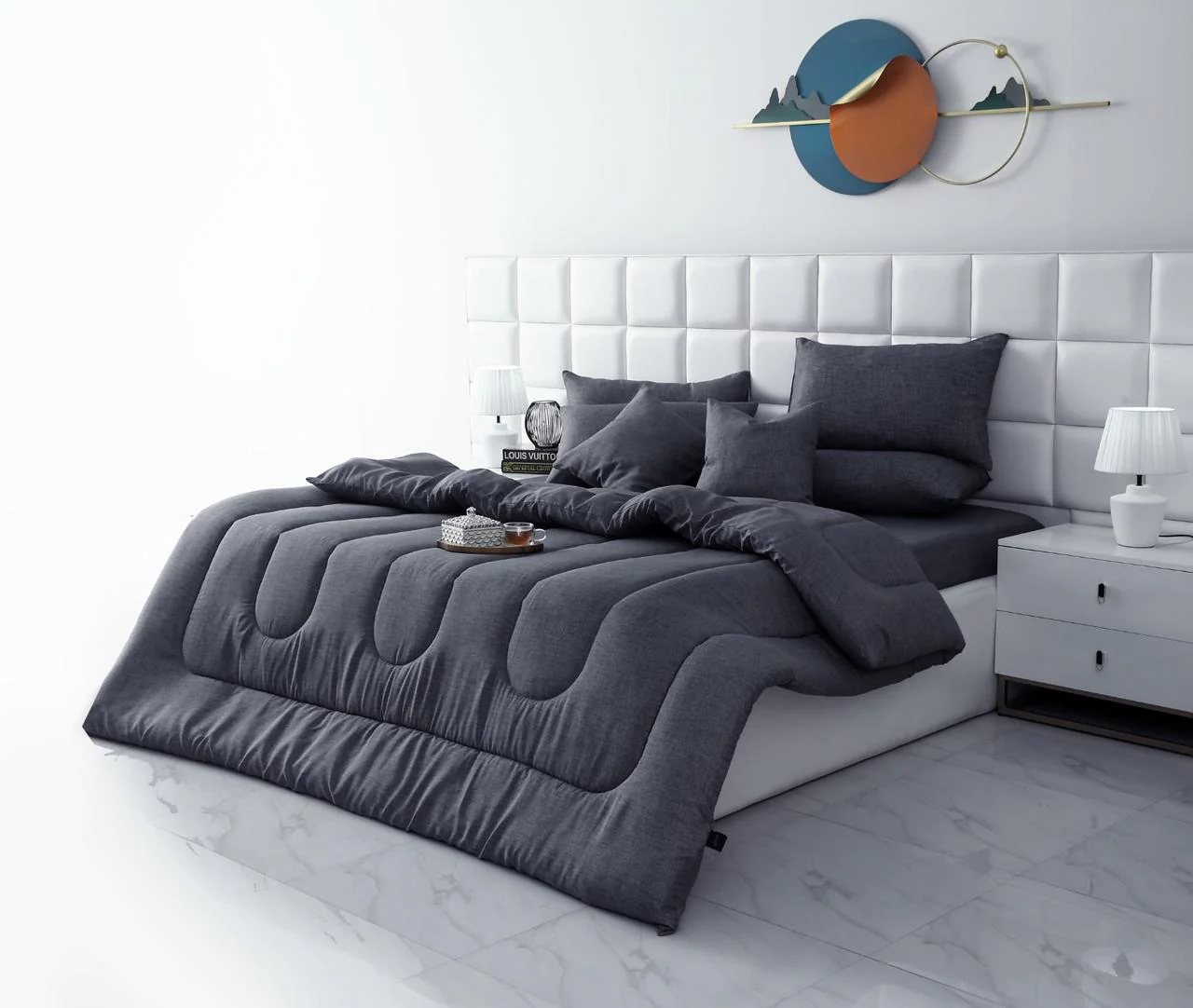 8 PCs Winter Razai Set-Grey Texture - Image 11