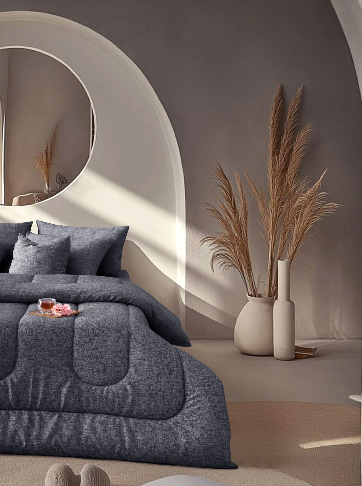 8 PCs Winter Razai Set-Grey Texture - Image 12