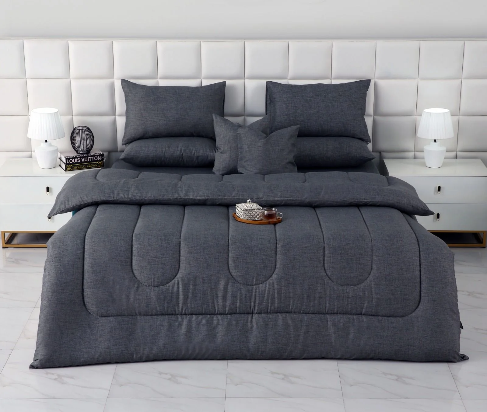 8 PCs Winter Razai Set-Grey Texture - Image 9
