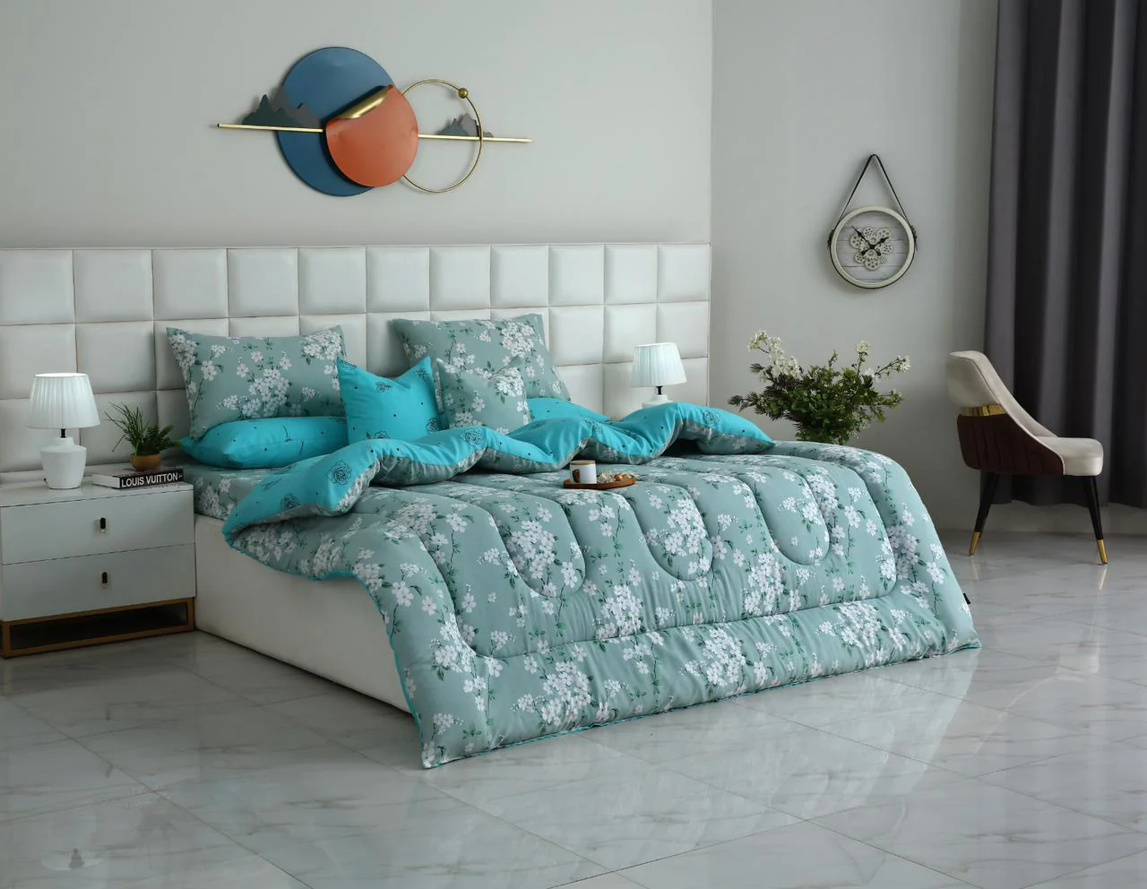 8 PCs Winter Razai Set-White Flowers - Image 2