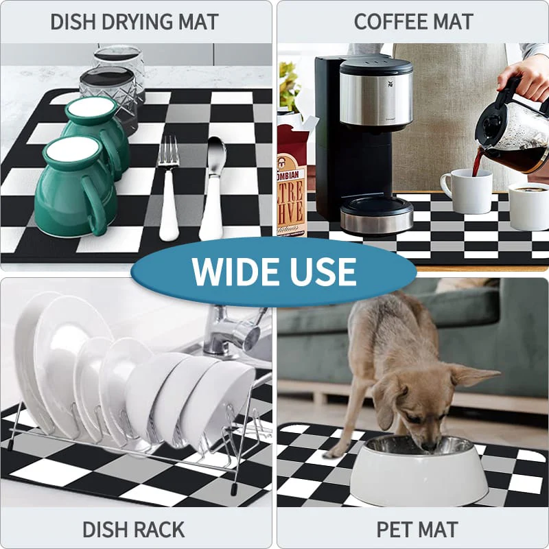 Anti Slip Dish Drying Mat-Black Chess - Image 8