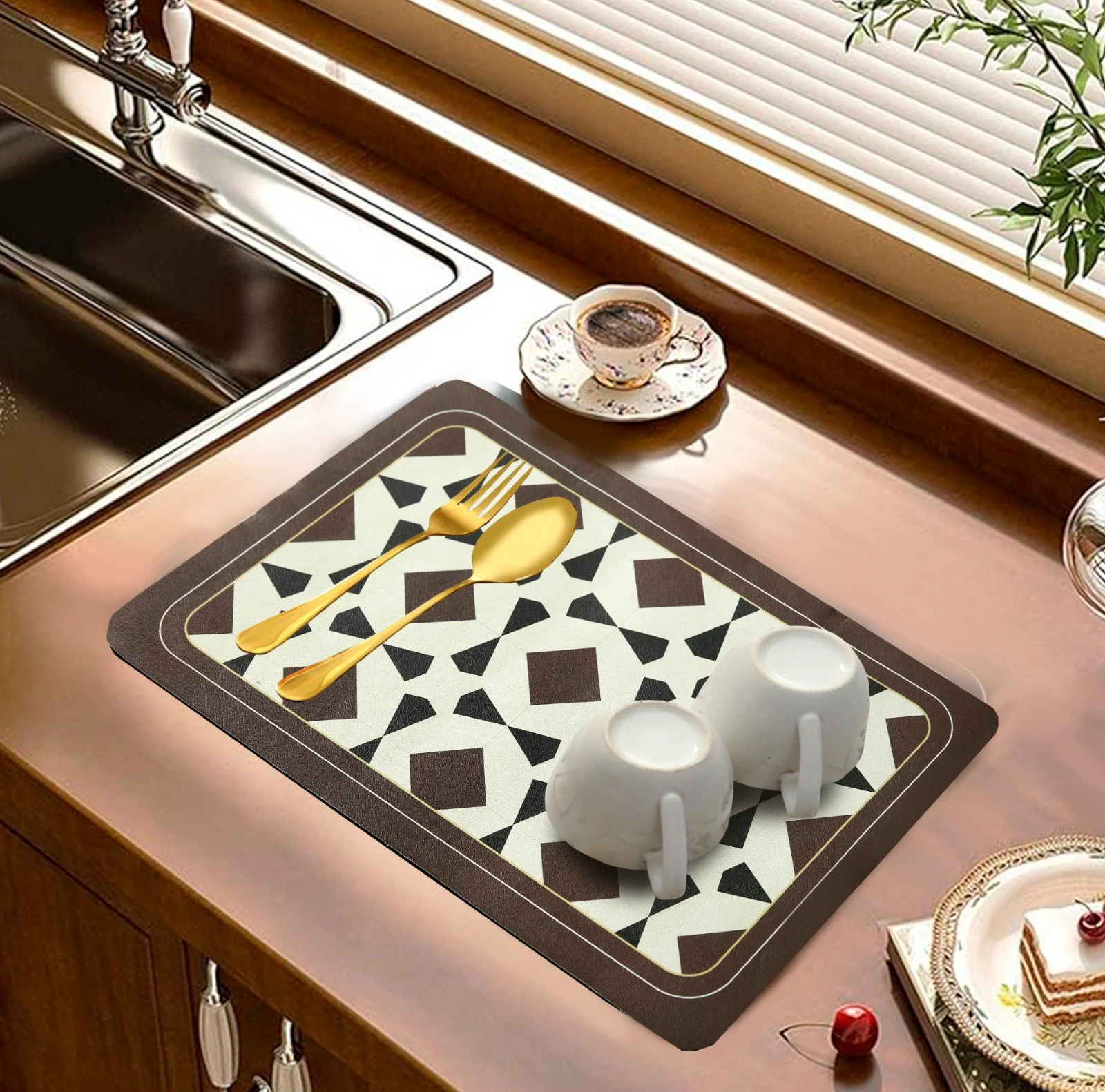 Anti Slip Dish Drying Mat-Brown Triangle(SA2553)