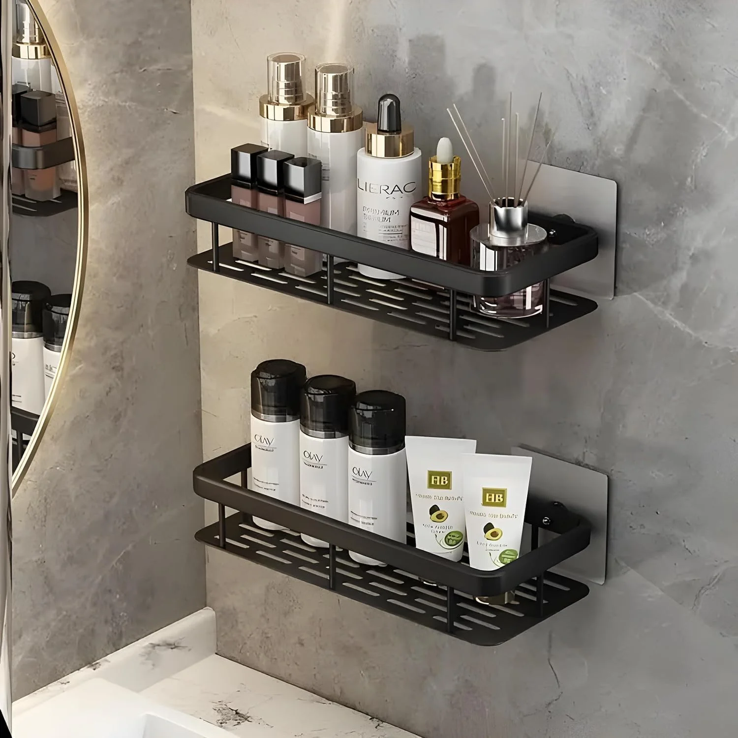 Black Aluminium Corner Bathroom Shelf-SA2408-141