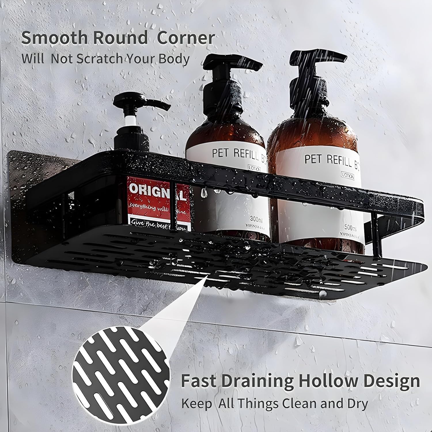Black Aluminium Corner Bathroom Shelf-SA2408-141 - Image 3