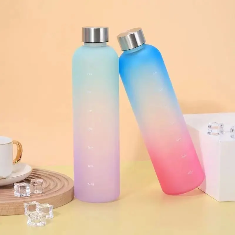 Colorful Gradient Steel Cover with Time Scale Water bottle 5469Aqua Over Lilac - Image 6
