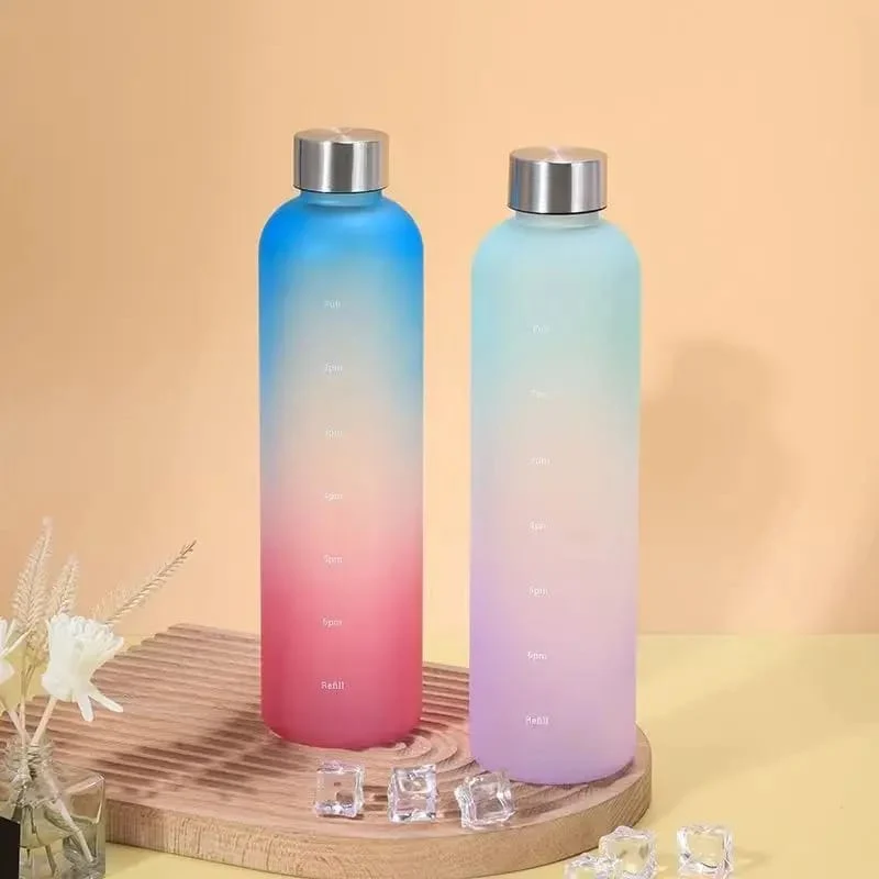 Colorful Gradient Steel Cover with Time Scale Water bottle 5469Aqua Over Lilac - Image 8