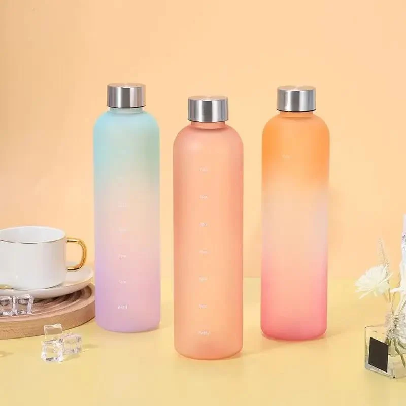Colorful Gradient Steel Cover with Time Scale Water bottle 5467Orange Over Green - Image 3