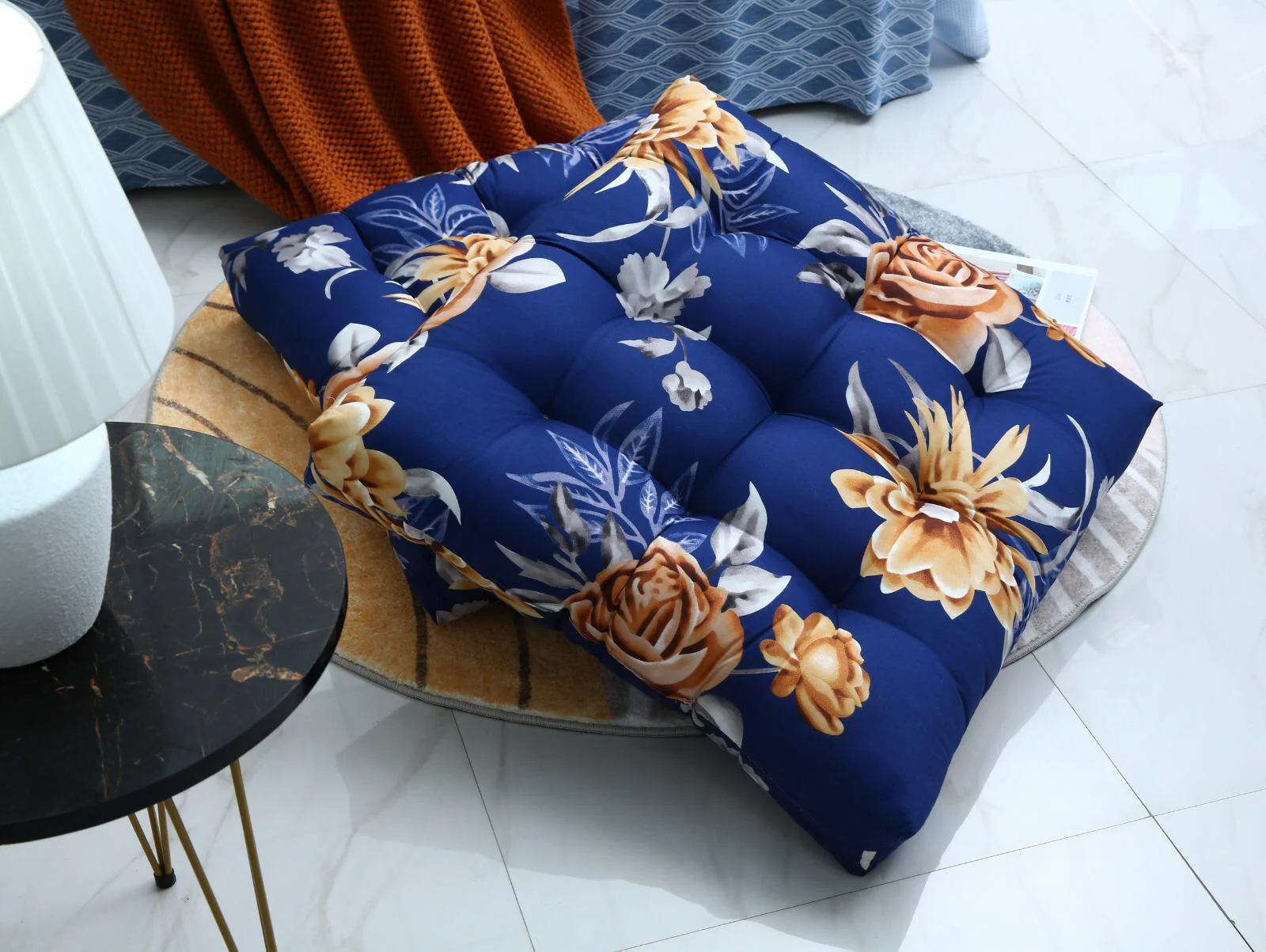 Digital Printed Square Floor Cushions-Ethnic Flowers - Image 10