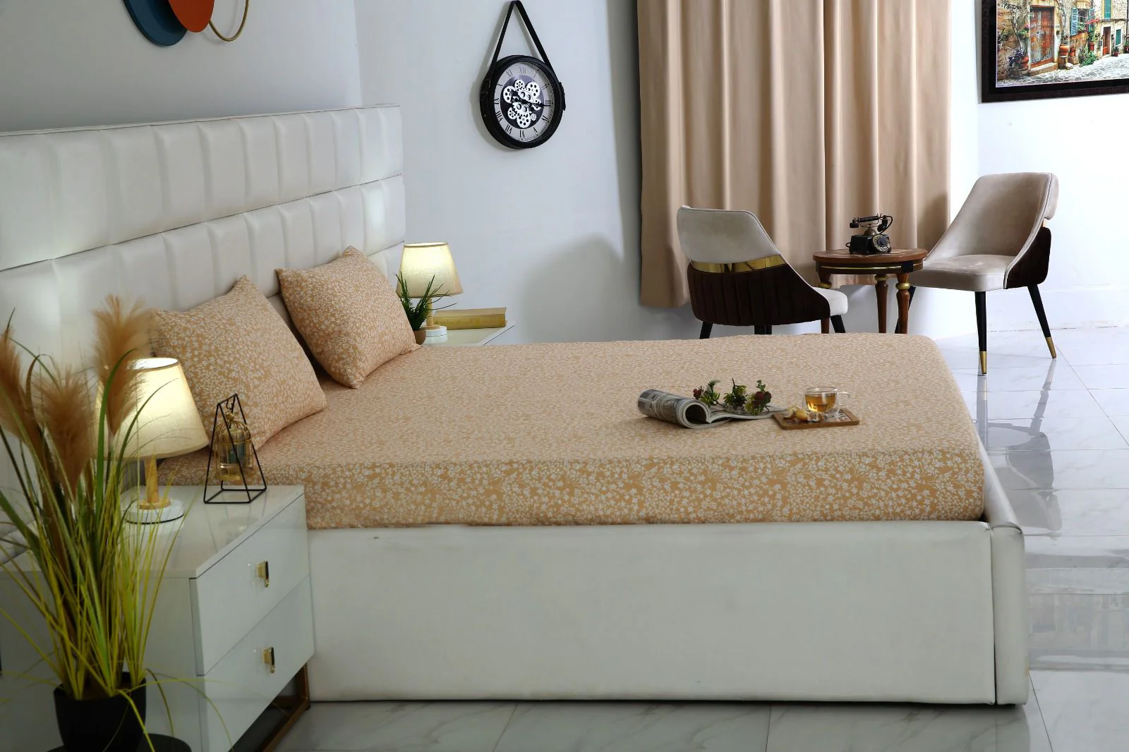 Fitted Bed Sheet-Beige Bloom - Image 5