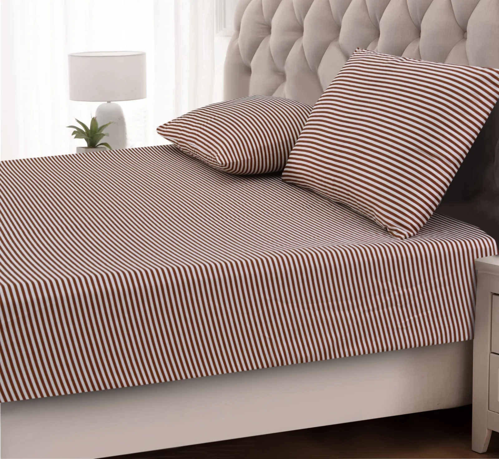 Fitted Bed Sheet-Brown Stripes - Image 2