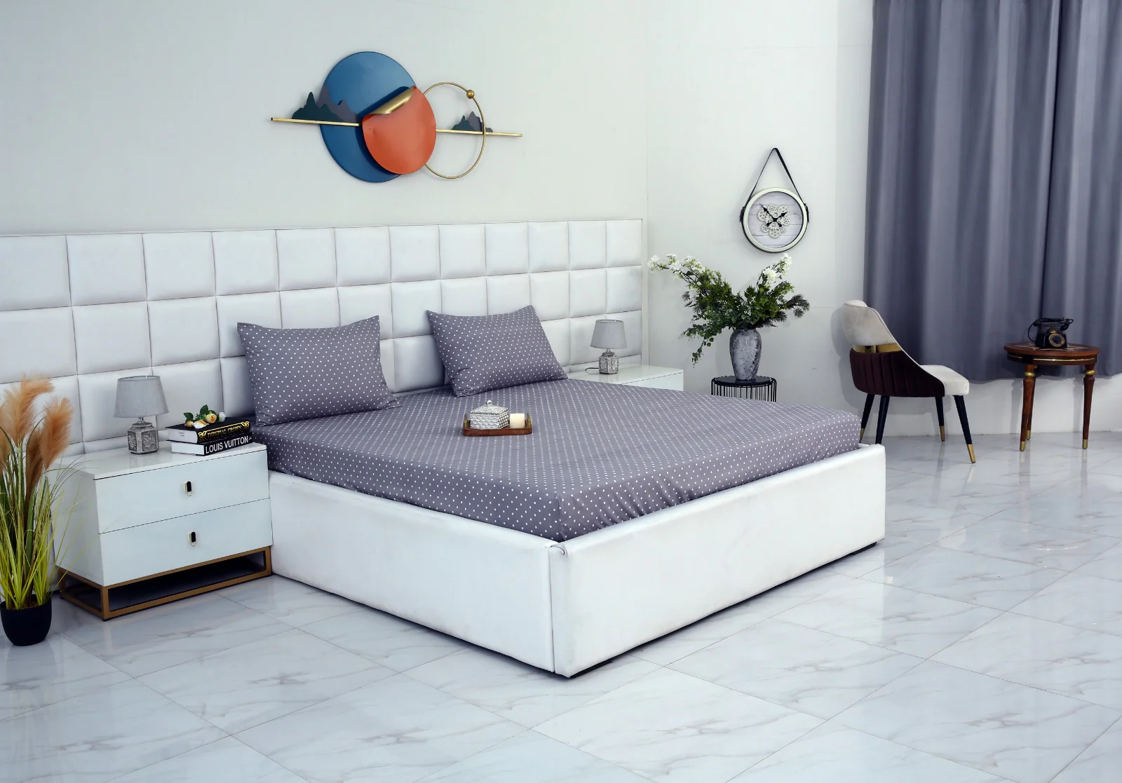 Fitted Bed Sheet-Grey Polka - Image 12