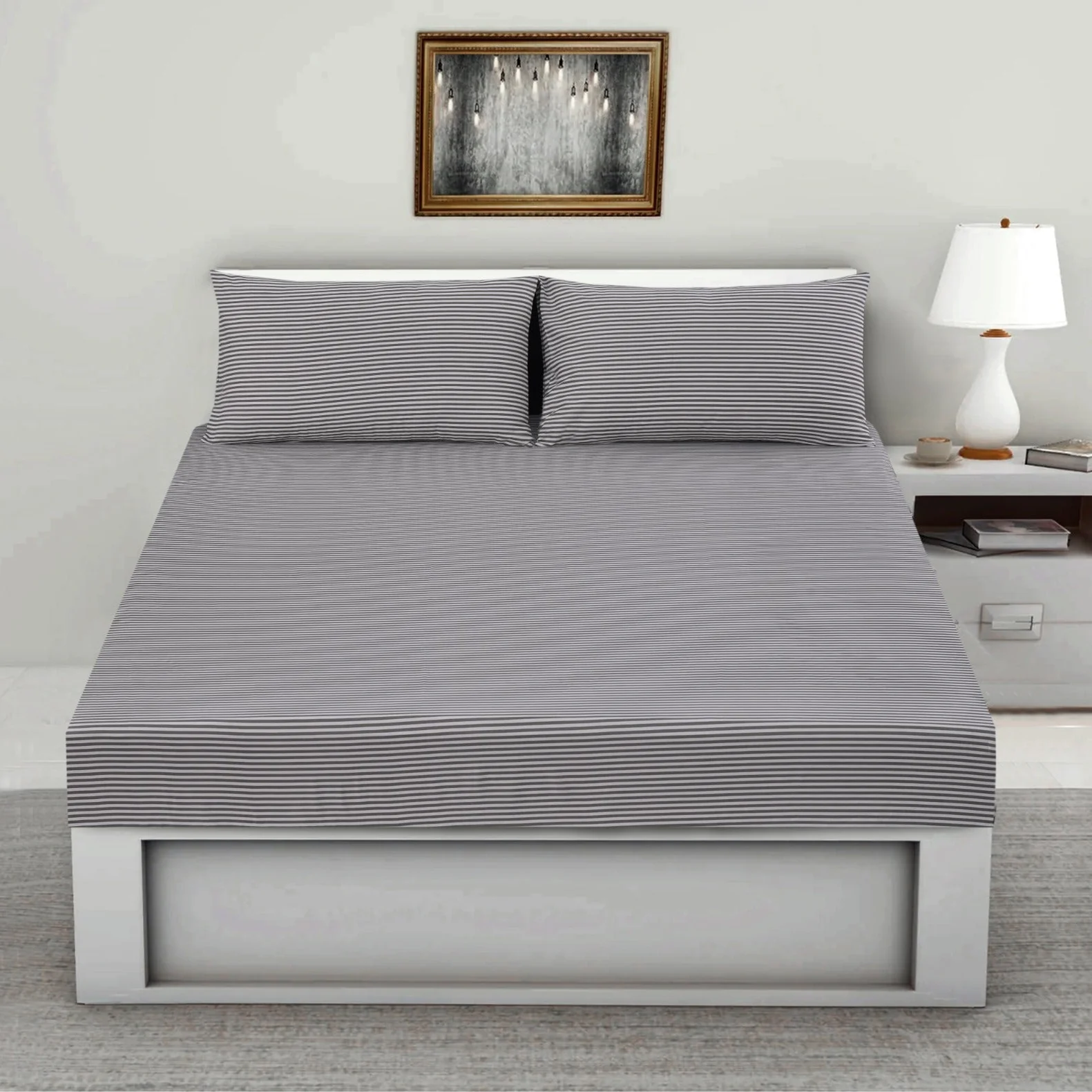 Fitted Bed Sheet-Grey Stripes