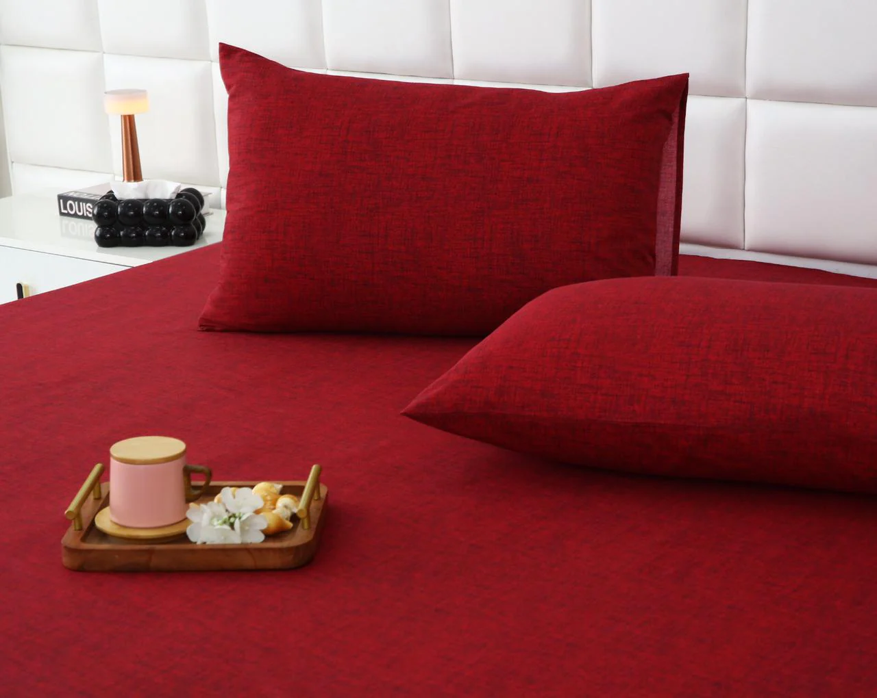 Fitted Bed Sheet-Maroon Texture - Image 4