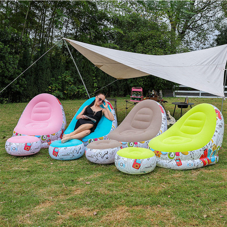 Inflatable Graffiti Sofa with Foot Stool(SA2510-031)GREEN - Image 2