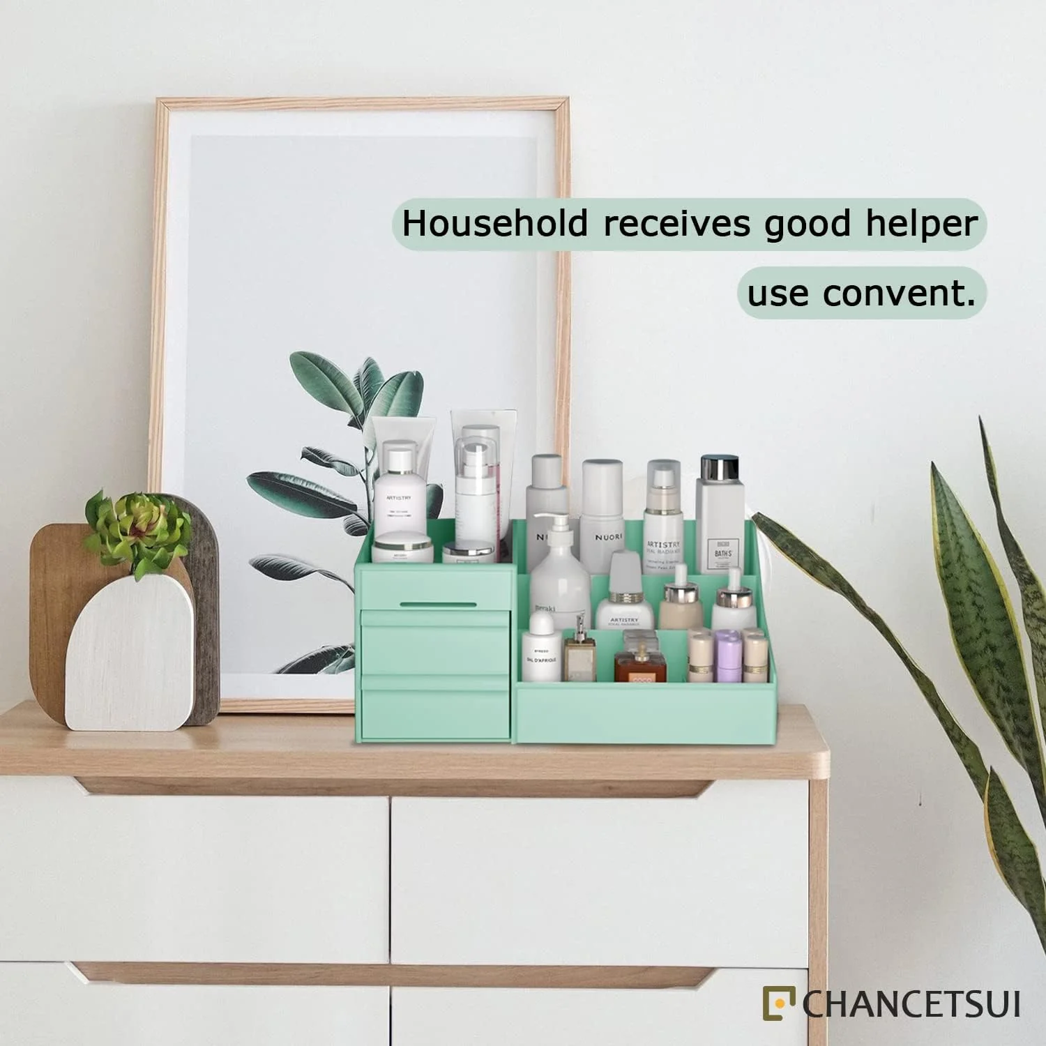 Makeup Organizer with Drawers-Green - Image 7