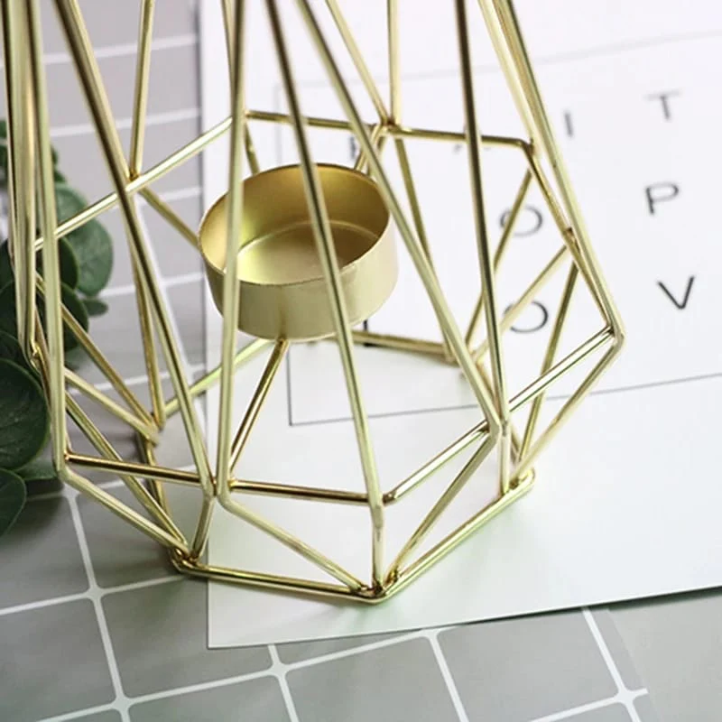 Hexagon Shaped Metal Candle Stand-(14306)Golden(SA2405-17) - Image 9