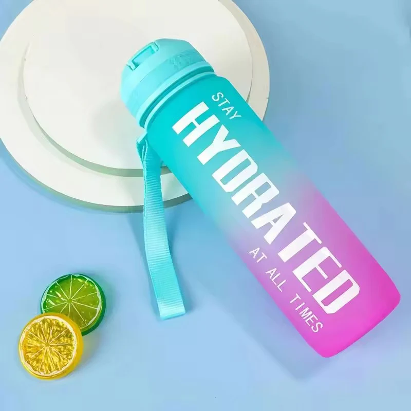 Motivational Water Bottle with Time Marker BPA 5604 Free-Aqua - Image 3