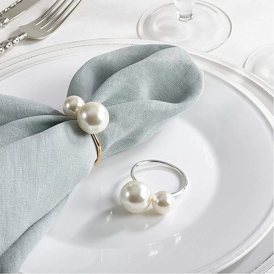 Napkin Holder Rings-Silver Pearls - Image 4