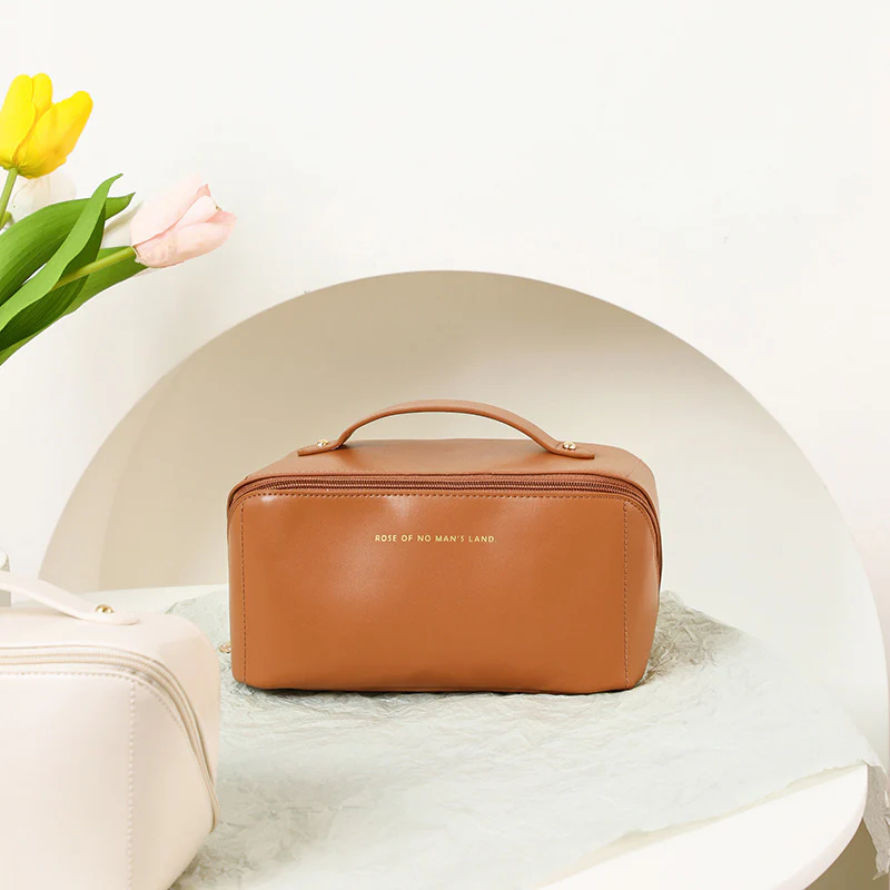 Portable PU Makeup Powder Waterproof Multifunctional Bag-Brown(SA2403-21) - Image 5