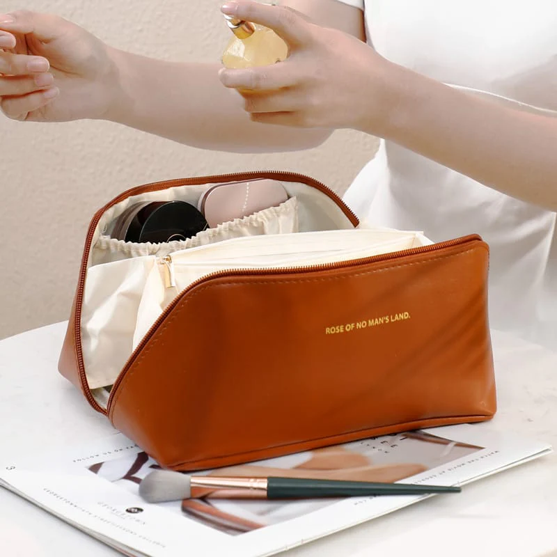 Portable PU Makeup Powder Waterproof Multifunctional Bag-Brown(SA2403-21) - Image 7