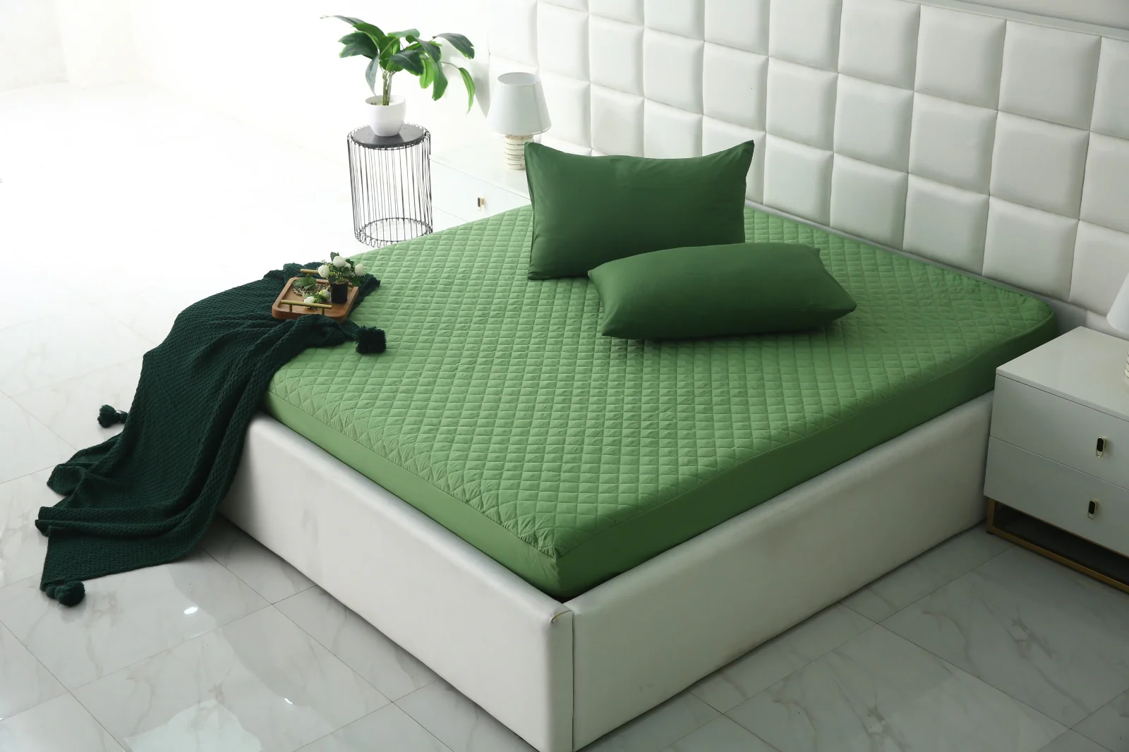 Quilted Waterproof Mattress Protector-Green - Image 5