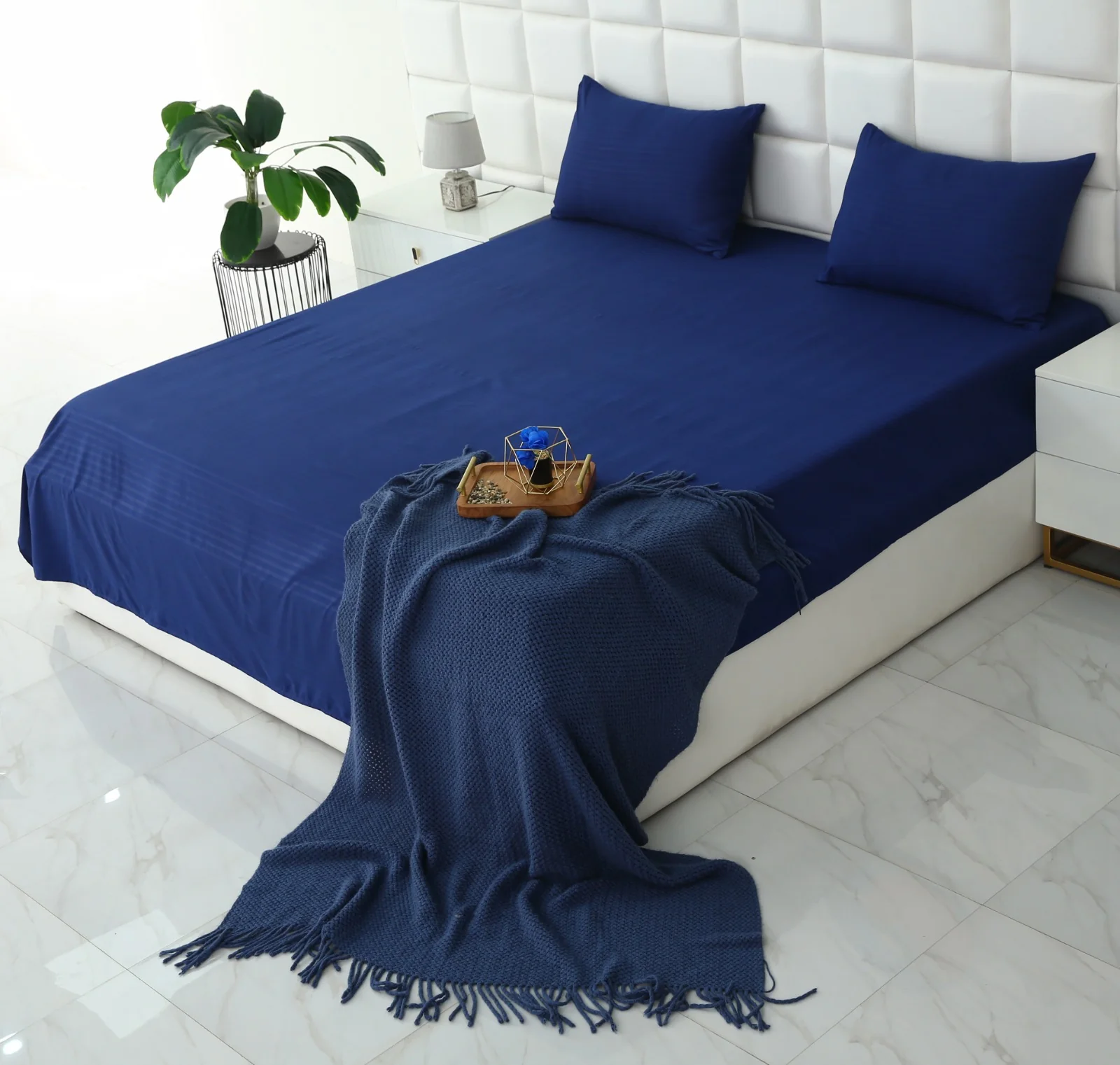 Quilted Waterproof Mattress Protector-Navy Blue - Image 15