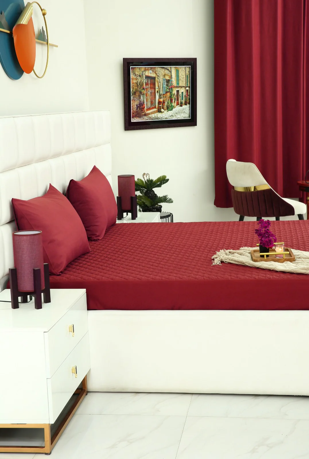 Quilted Waterproof Mattress Protector-Burgundy - Image 5