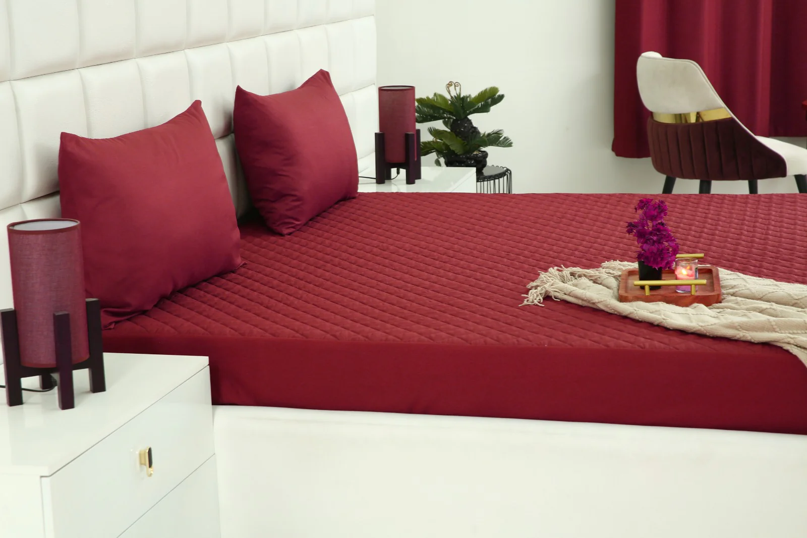 Quilted Waterproof Mattress Protector-Burgundy - Image 7