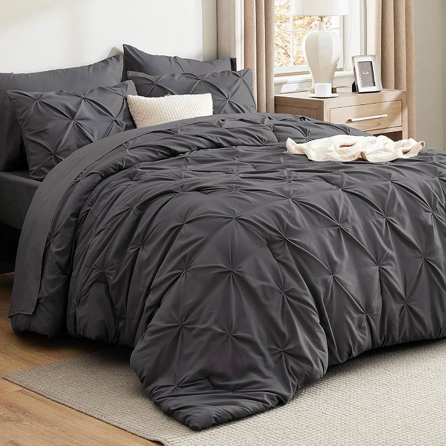 Solid Pintuck Duvet Cover Set-Grey