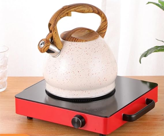 Stainless Steel One Touch Button Whistle Teapot with Anti Scalding Handle-Beige - Image 8