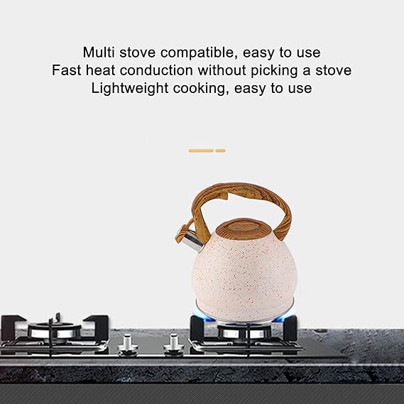 Stainless Steel One Touch Button Whistle Teapot with Anti Scalding Handle-Beige - Image 9